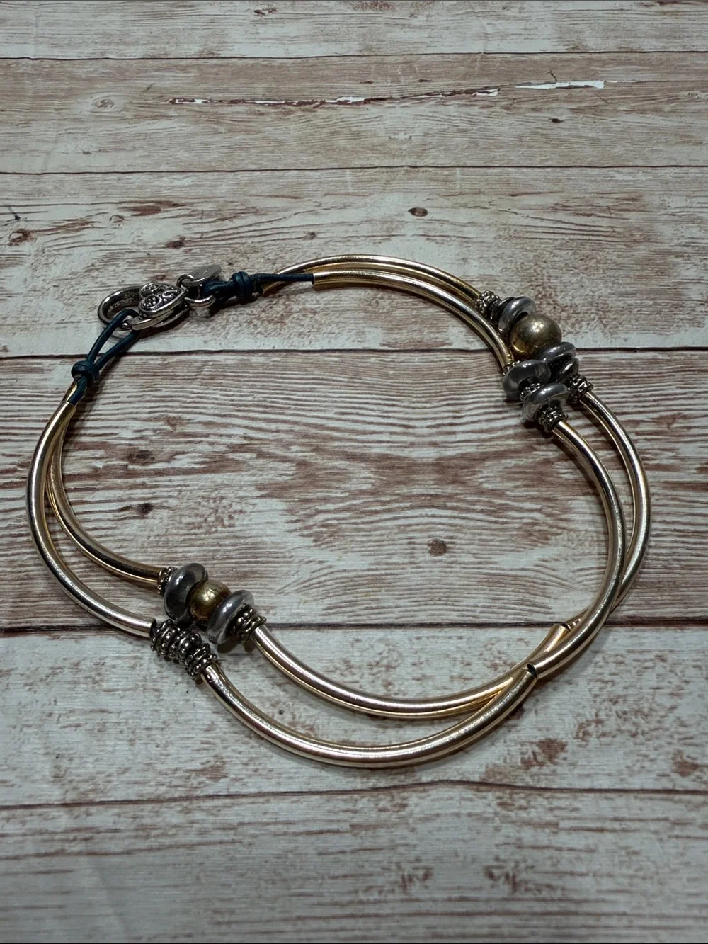 Lizzy James Mixed Metal Wrap Bracelet Necklace with Bead Accents black leather